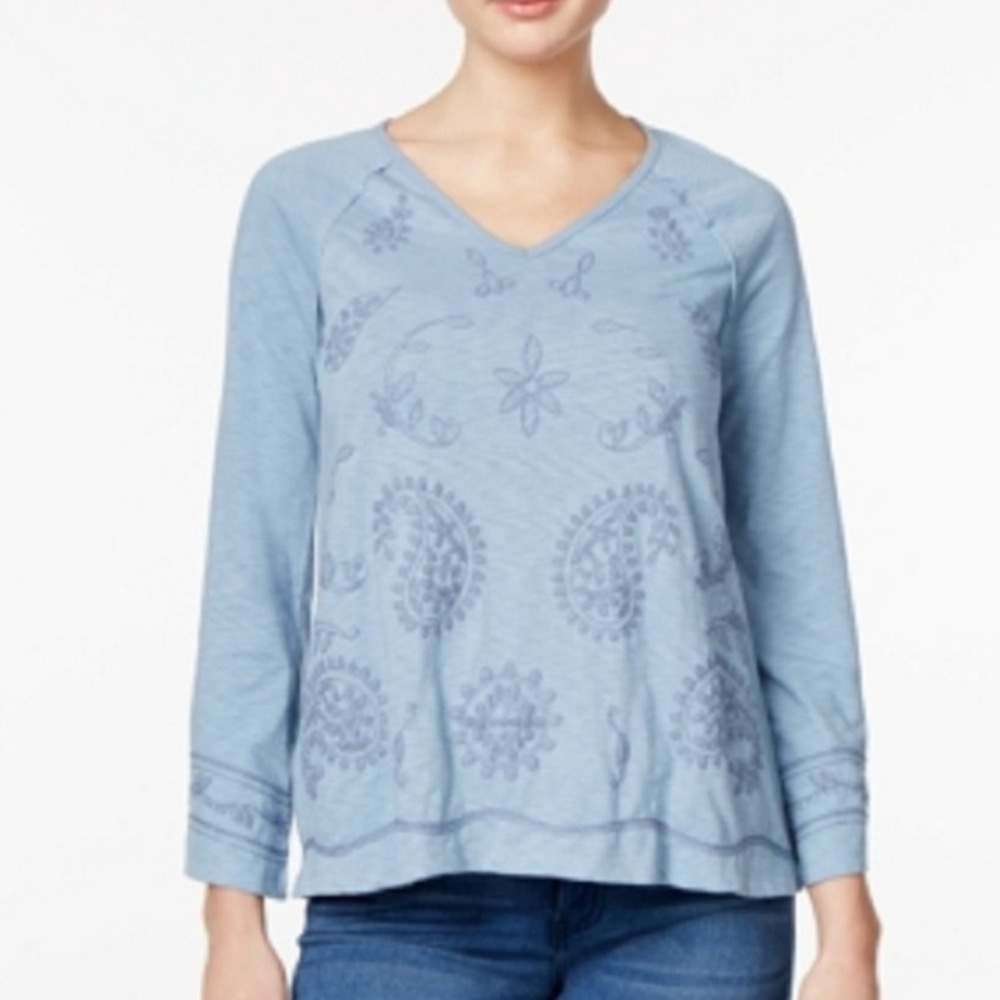 Style & Co Embroidered Paisley Top Long Sleeve V Neck Blouse Size M NWT $46